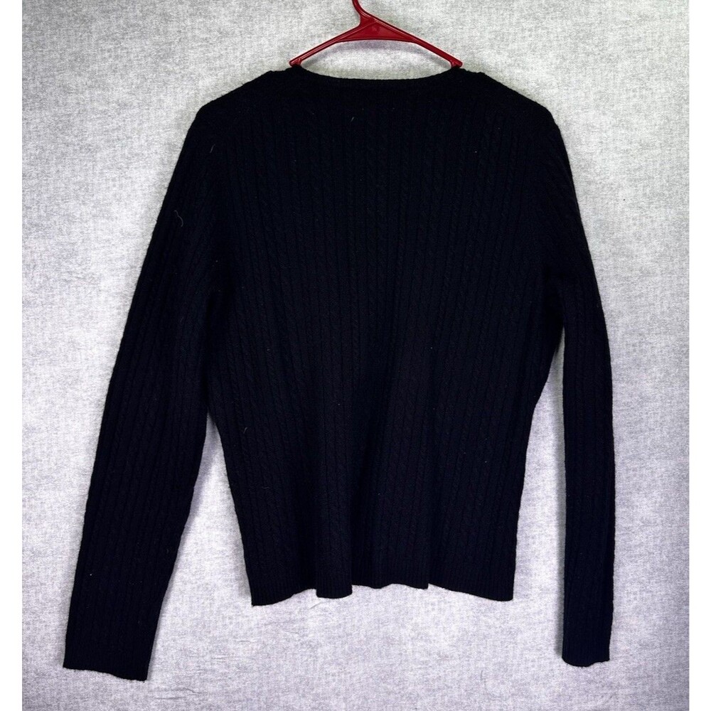 Valerie Stevens Black Cashmere Cable Knit Sweater Top Women Large Round Neck - Picture 3 of 7